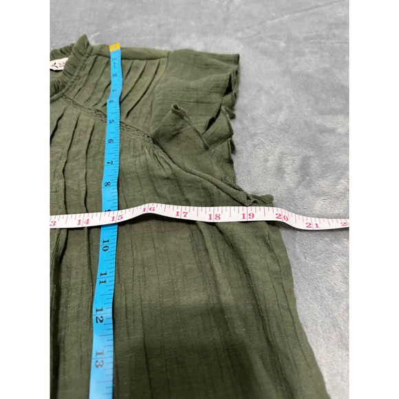 Nanette Lepore Green Pleated Ruffled Short Sleeve Blouse Womens Size Medium - Picture 8 of 8